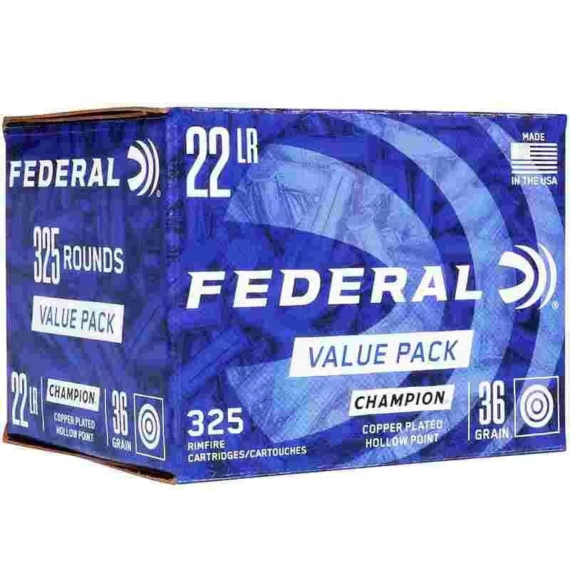 Federal Champion Rimfire Value Pack Ammunition .22LR 36gr CPHP 1260 fps 325/ct
